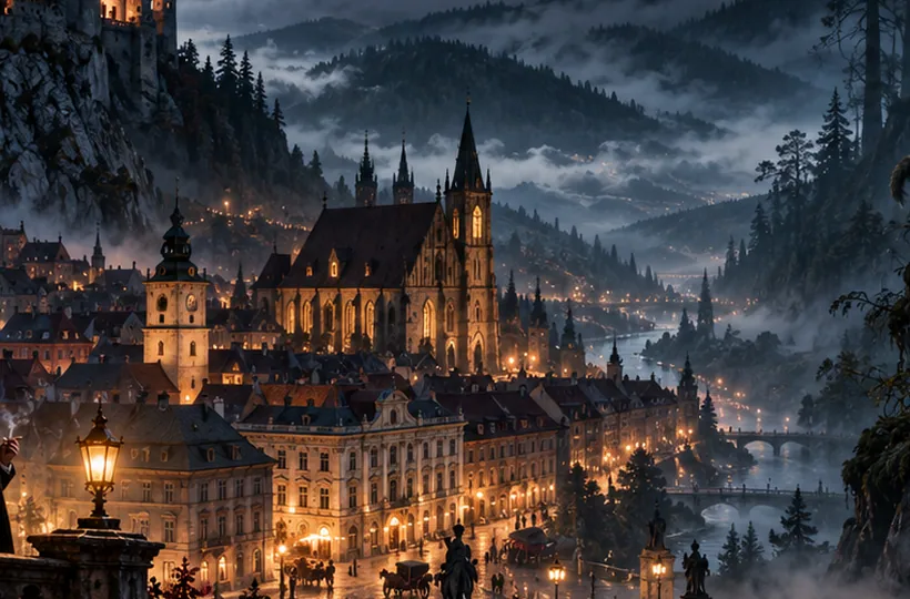 La città gotica di Brașov illuminata di notte